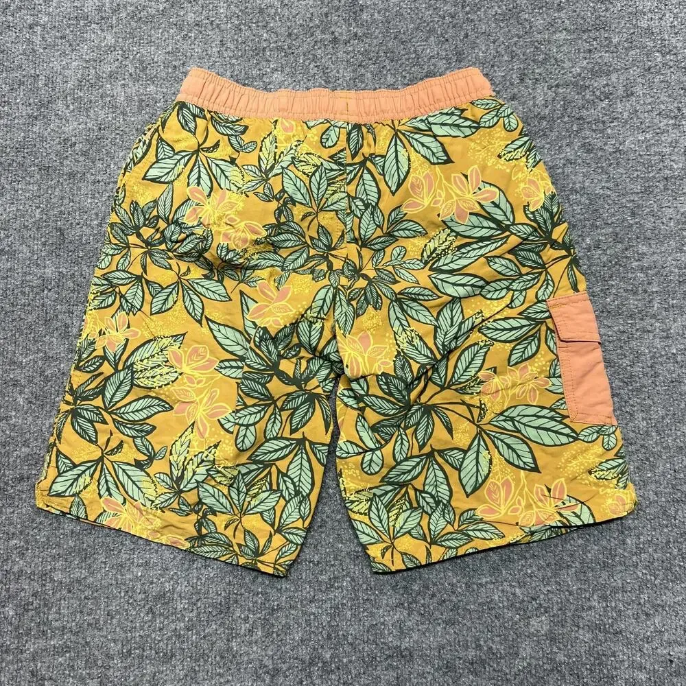Patagonia Baggies Shorts Boys Medium Yellow Floral Swim Trunks Mesh Lined